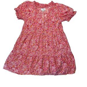 Margaux‎ Riviera Size Small Dress Pink Orange Print Floral Puff Sleeve Swing